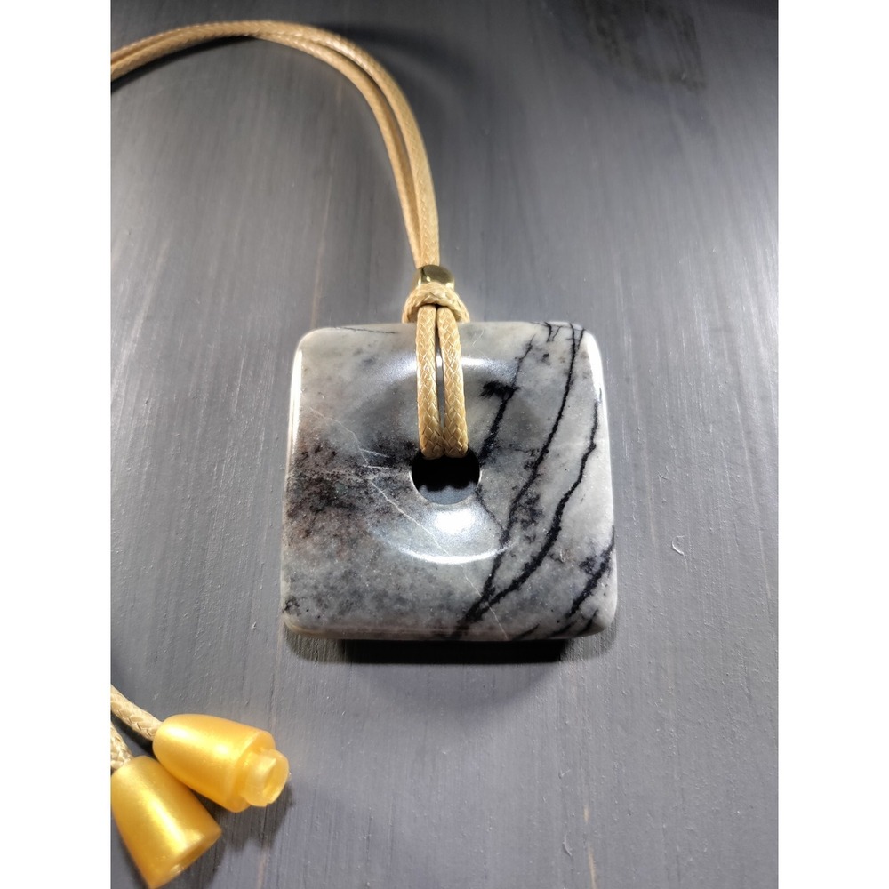 TrailerSpark Thread Jasper Square Stone Pendant Necklace 18in Waxed Cord Tan